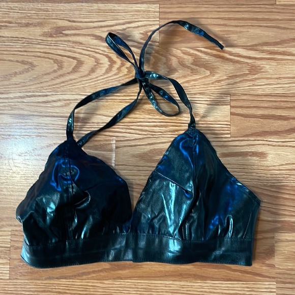 Nasty Gal Other - NWT Nasty Gal Black Coated Triangle Halter Neck Bralette Size U.S. 10